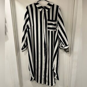 Black and White Striped Buttoned Top